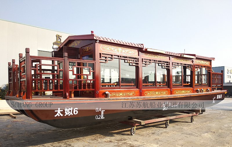 陜西省渭南市洽川風(fēng)景區(qū)木制電動(dòng)畫(huà)舫船